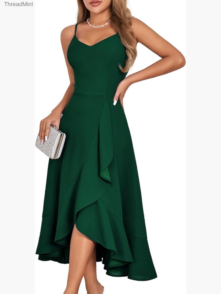 Sleeveless V-Neck Fit & Flare High-Low Cocktail Dress, Formal Wedding Guest